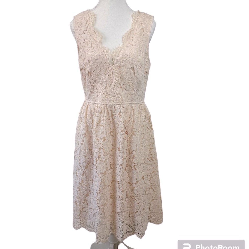 Lulus Lace Tull Midi Dress Blush Pink Pockets Sleeveless Girly Women’s Large (L)